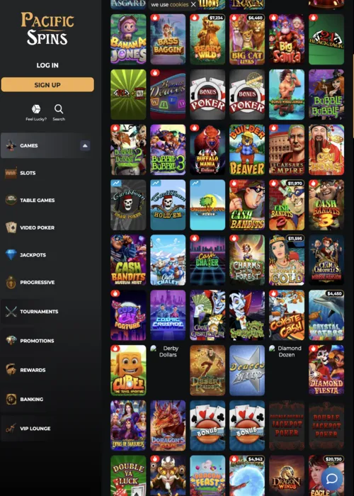 Principale selezione giochi pacifico Pacific Spins Casino